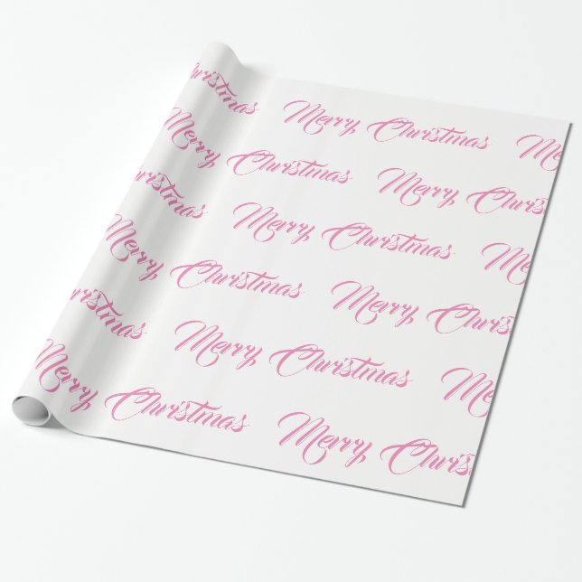 Papier Cadeau Joyeux script de Noël blanc et rose (Déroulé)
