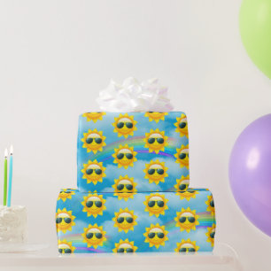 Papier Cadeau Joyeux soleil avec lunettes de soleil et arc-en-ci