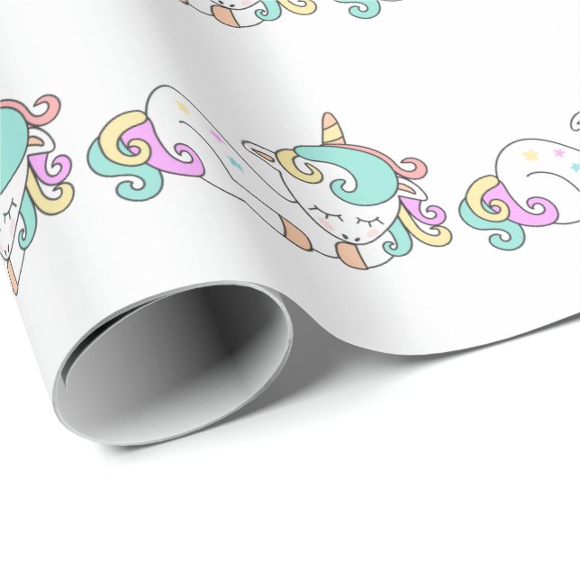 Papier Cadeau Joyeux Sommeil Unicorn Corn rose Bonbon bébé Blanc (Coin rond)
