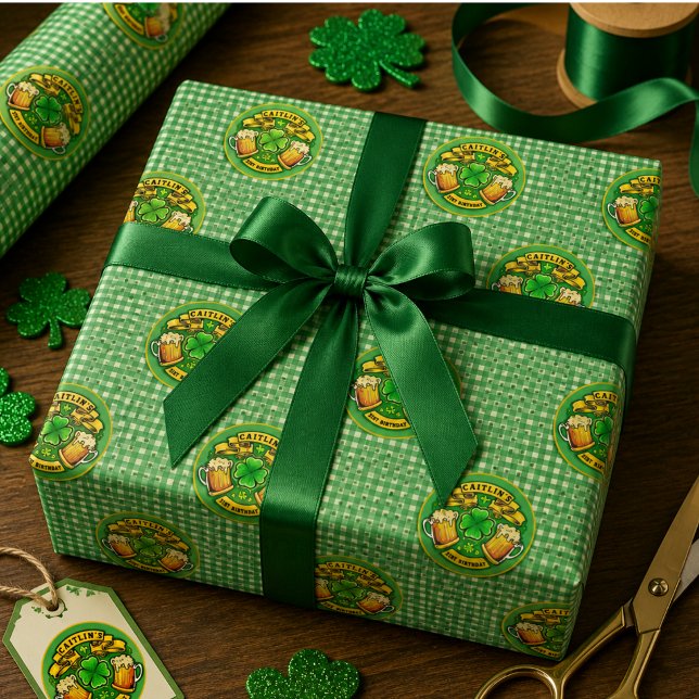 Papier Cadeau Joyeux St Patrick Shamrock  21e Anniversaire  (Cheers St Patricks Day Shamrock 21st Birthday Wrapping Paper)