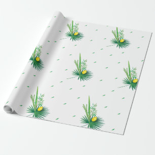 Papier Cadeau Joyeux Sukkot Lulav & Etrog Quatre Espèces Aquare
