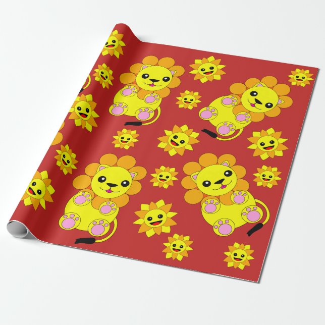 Papier Cadeau Joyeux Sunshine Lion de tournesol Enfants adultes (Déroulé)