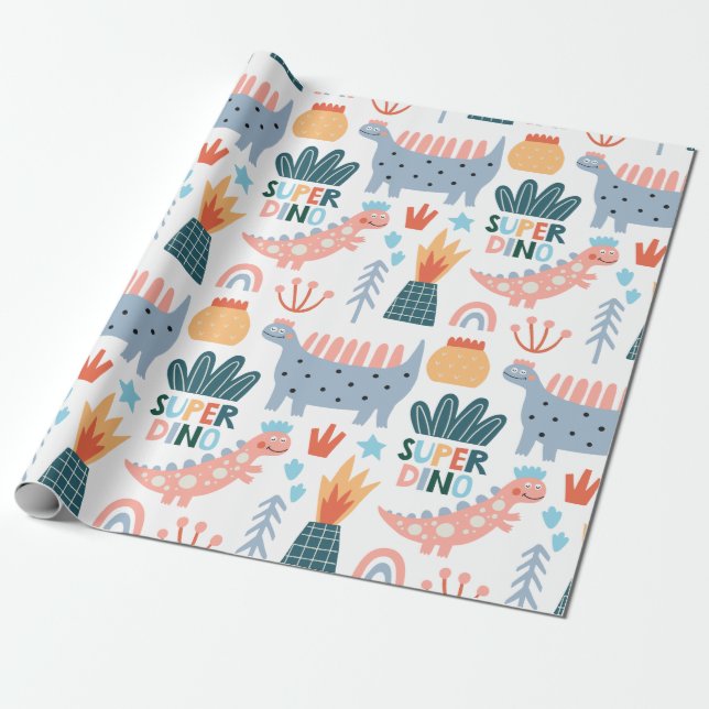 Papier Cadeau Joyeux Super Dino (Déroulé)