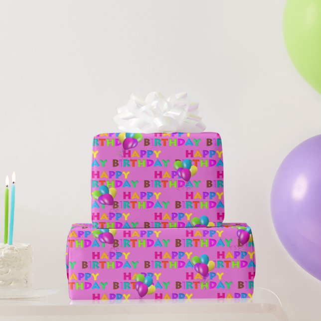 Papier Cadeau Joyeux Texte D'Anniversaire Coloré Avec Ballons (Cadeaux de fête)