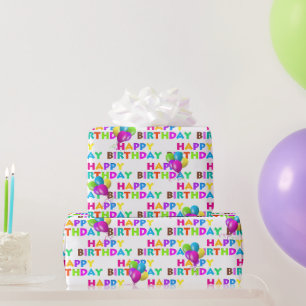 Papier Cadeau Joyeux Texte D'Anniversaire Coloré Avec Ballons