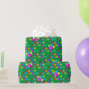 Papier Cadeau Joyeux Texte D'Anniversaire Coloré Avec Ballons