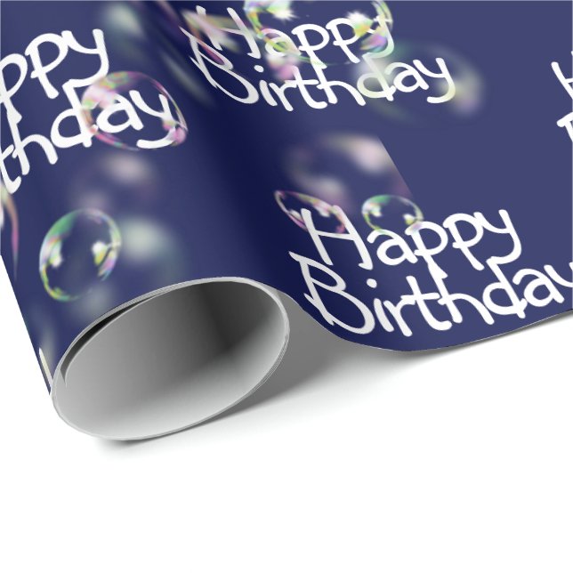 Papier Cadeau Joyeux texte d'anniversaire et bulles papier d'env (Coin rond)
