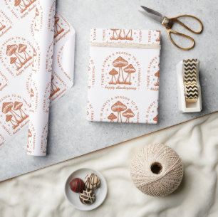 Papier Cadeau Joyeux thanksgiving champignon terracotta fantaisi