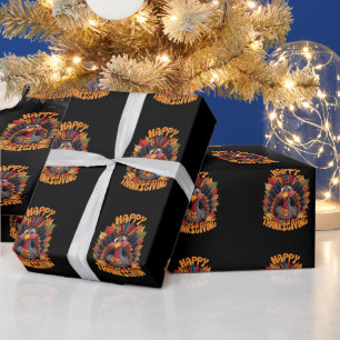 Papier Cadeau Joyeux Thanksgiving Dinde Famille Automne