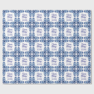 Papier Cadeau Joyeux trentième anniversaire royal bleu floral bo