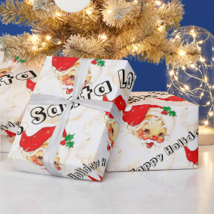 Papier Cadeau Joyeux Vacances Envelopper Papier Vintage Père Noë