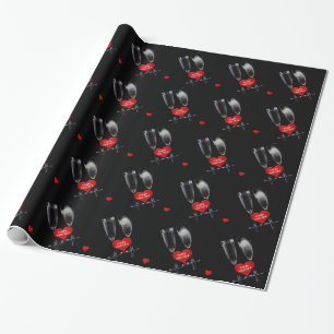 Papier Cadeau Joyeux Valentine Champagne Flute Lunettes Coeurs r