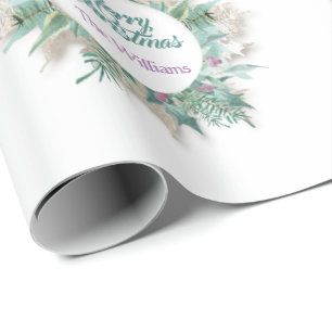 Papier Cadeau Joyeux ventre Noël Fêtes Nom de la couronne Blanc