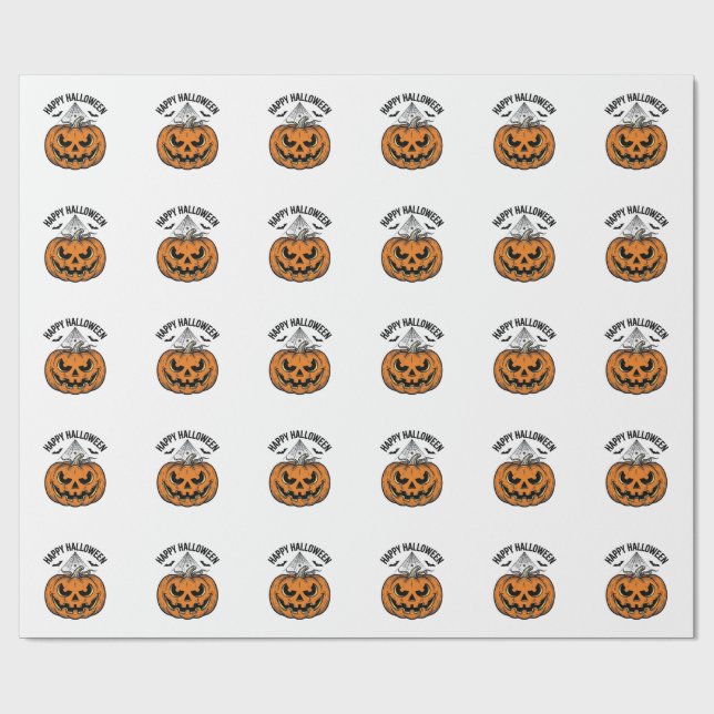 Papier Cadeau Joyeux visage de citrouille d'Halloween Création d (Plat)