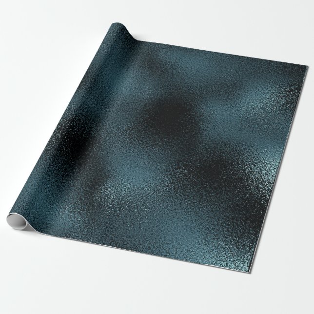 Papier Cadeau Jungle aquatique Turquoise Bleu Verre Noir brillan (Déroulé)