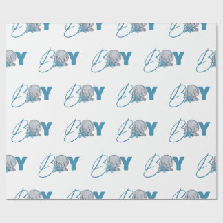 Papier Cadeau Jungle d'éléphant bébé animal script bleu pour la 