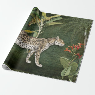 Papier Cadeau Jungle Leopard Tropical Floral n Foliage Découpage