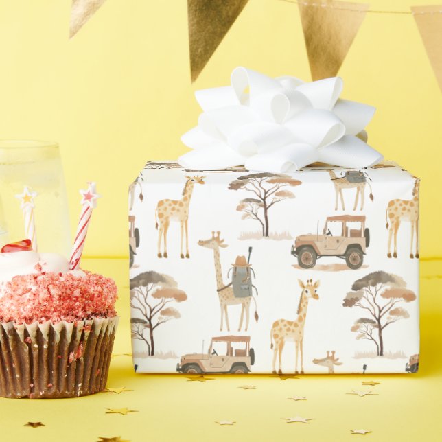 Papier Cadeau Jungle Safari avec Giraffes Anniversaire (Fête d'anniversaire)