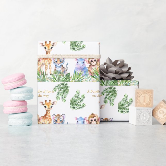 Papier Cadeau Jungle tropicale Bébés animaux (Baby Shower)