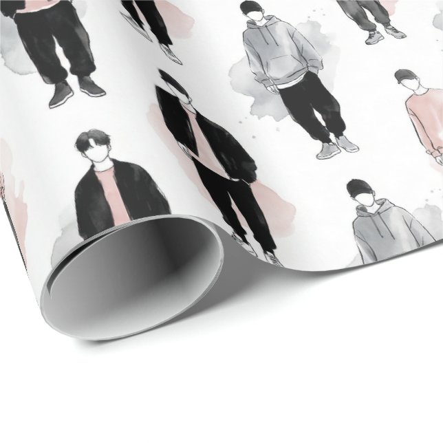 Papier Cadeau K-Pop Idols Silhouette Aesthetic Seamless Pattern  (Coin rond)