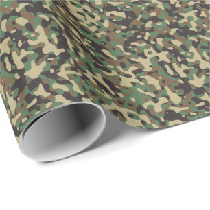 Papier Cadeau Kaki Brun Vert Militaire Camo Camouflage de Bois