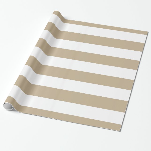 Papier Cadeau Kaki, motif rayures blanches XL (Déroulé)
