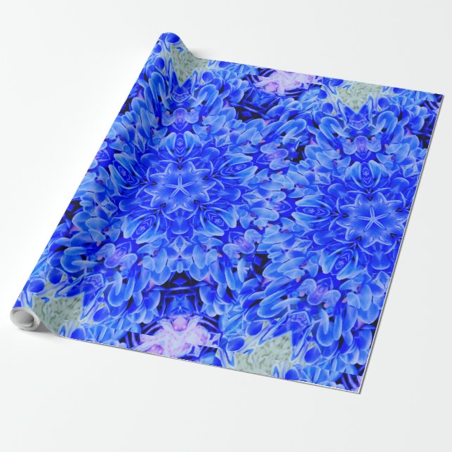 Papier Cadeau Kaleidoscope Design Blue Purple Floral Art (Déroulé)
