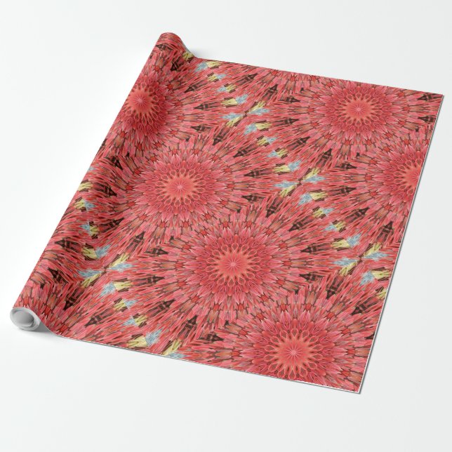 Papier Cadeau Kaleidoscope Design Floral Rouge (Déroulé)