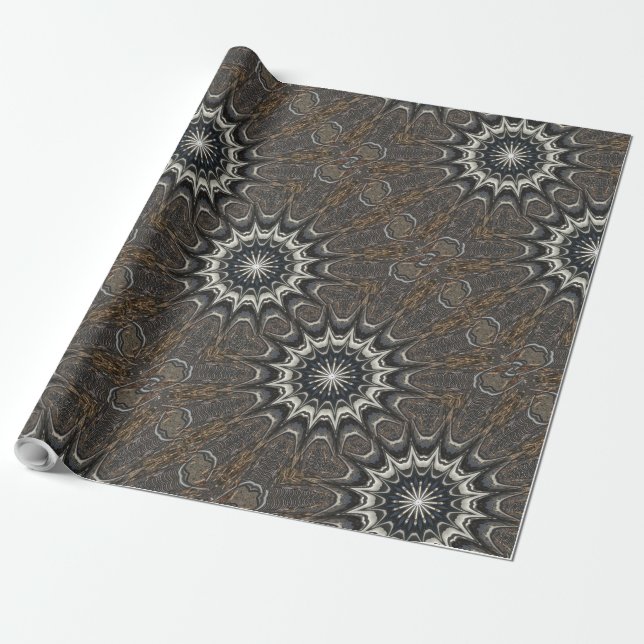 Papier Cadeau Kaleidoscope Design noir gris bleu blanc (Déroulé)