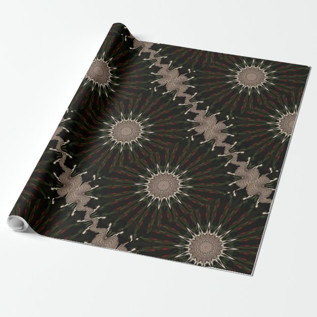 Papier Cadeau Kaleidoscope Design Vert foncé Rouge Brown (Déroulé)