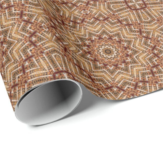 Papier Cadeau Kaléidoscope Marron Clair Étoile (Coin rond)