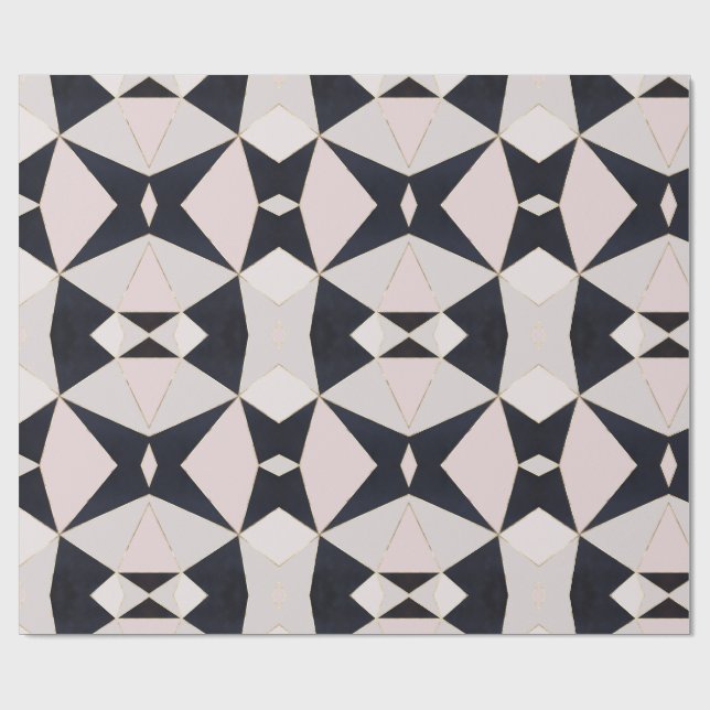 Papier Cadeau Kaleidoscope rose noir géométrique (Plat)