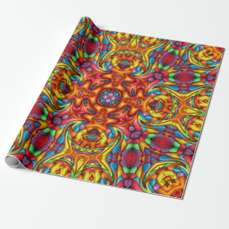Papier Cadeau Kaléidoscope vintage rouge bizarre de fractale de