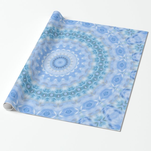 Papier Cadeau Kaleidoscopic summer circle mosaic print blue colo (Déroulé)