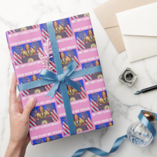 Papier Cadeau Kamala Harris Joyeux Noël rose