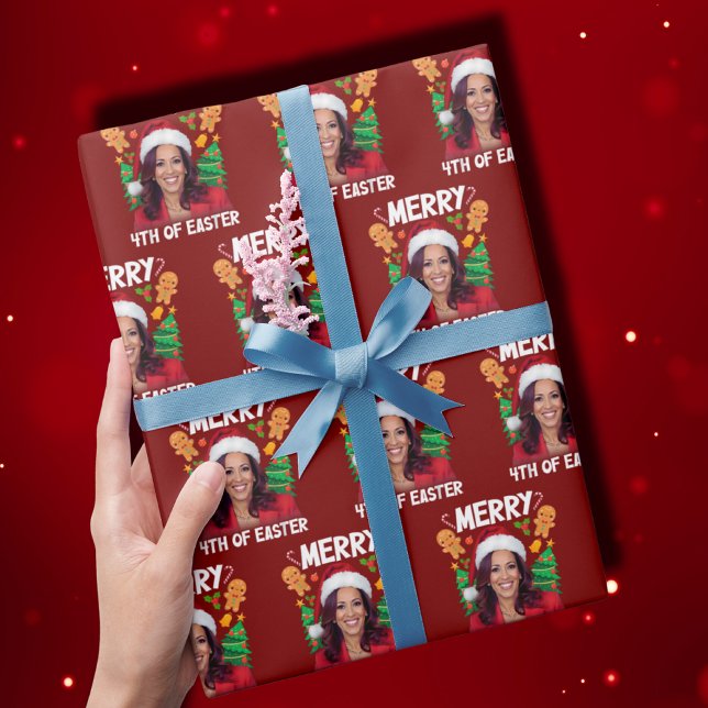 Papier Cadeau Kamala Harris Noël Santa Hat Joyeux 4 Pâques (Créateur téléchargé)