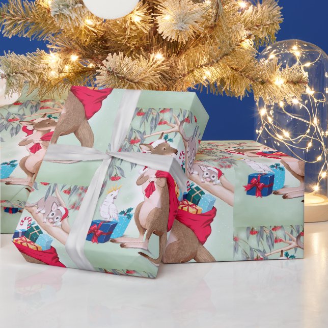 Papier Cadeau Kangourou avec sac de cadeaux de Noël (Vacances)