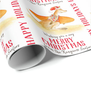 Papier Cadeau Kangourou de surf mignon aquarelle Noël