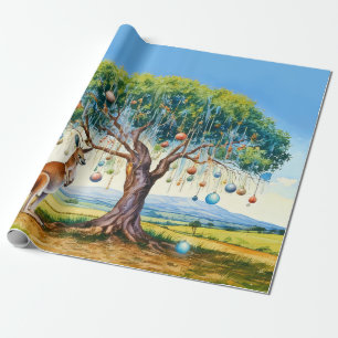 Papier Cadeau Kangourou sous un eucalyptus avec des boules de No