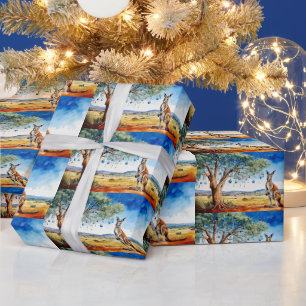 Papier Cadeau Kangourou sous un eucalyptus avec des boules de No