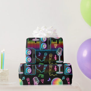 Papier Cadeau Karaoké Néon Lumineux Musique Chanson Party