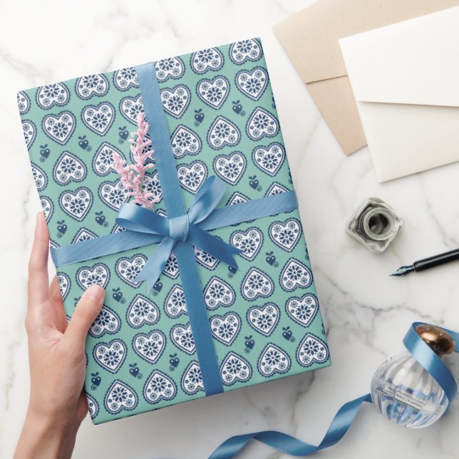 Papier cadeau 'Karlek' Heartt (navy, sarcelle) (Cadeaux)