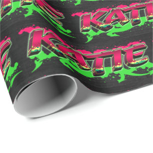 Papier Cadeau Katie Prénom Graffiti red green