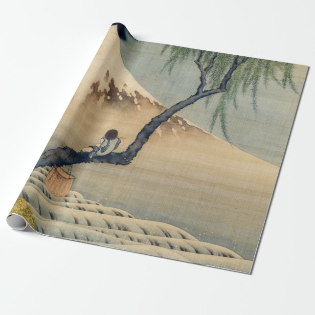 Papier Cadeau Katsushika Hokusai - Garçon regardant le Mont Fuji (Déroulé)