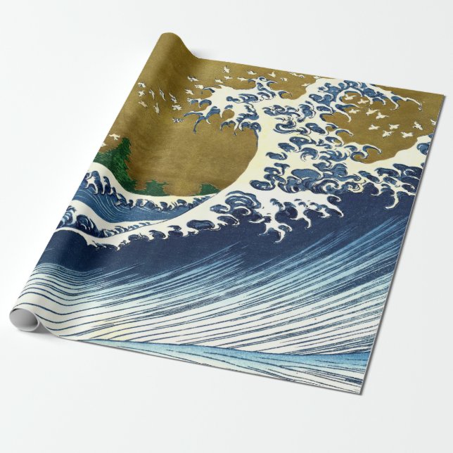 Papier Cadeau Katsushika Hokusai - Grande vague colorée (Déroulé)