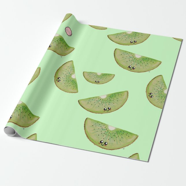 Papier Cadeau Kawaii Aquarelle Kiwi (Déroulé)