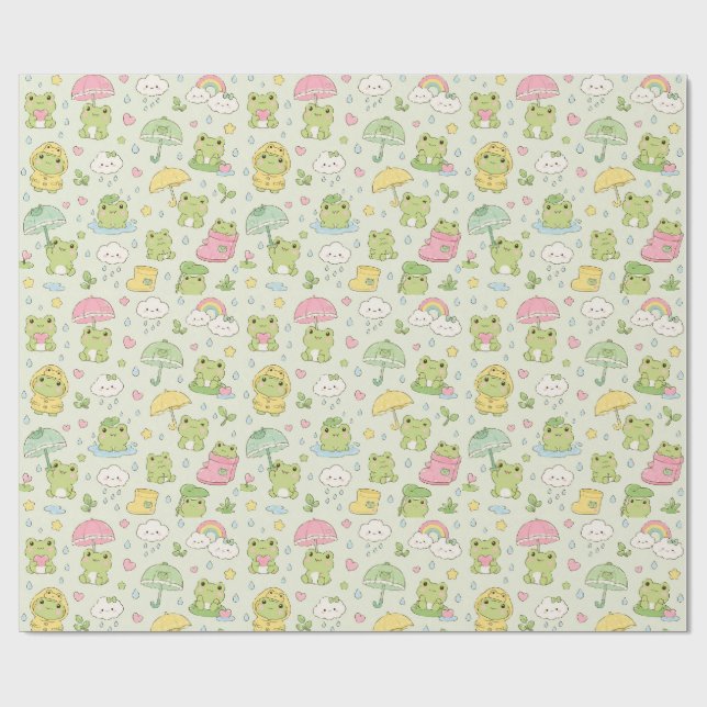 Papier Cadeau Kawaii Frog Rainy Day Pattern Wrapping Paper (Plat)