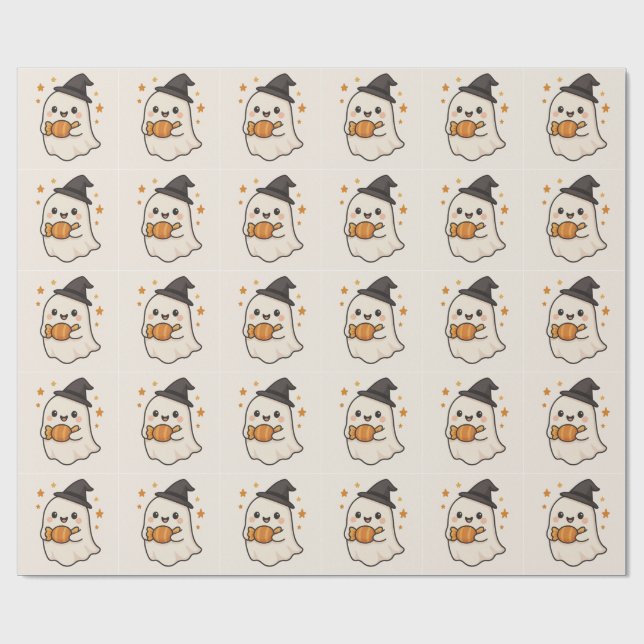 Papier Cadeau Kawaii Ghost avec Halloween Candy (Plat)