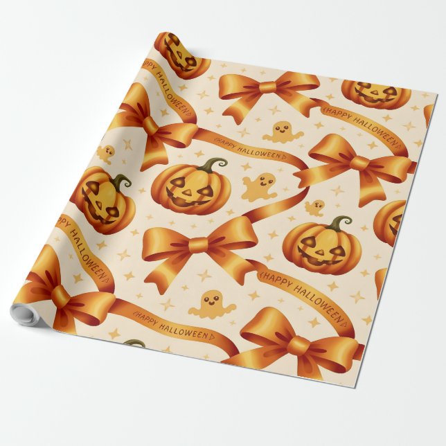 Papier Cadeau Kawaii Halloween Citrouille & Vaches Cadeau Envelo (Déroulé)