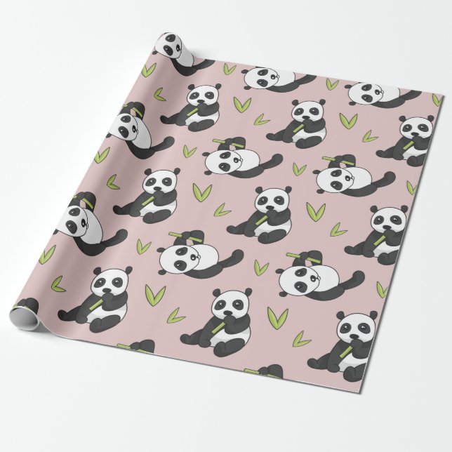 Papier Cadeau Kawaii Panda Dessin animalier Motif mignon été (Déroulé)